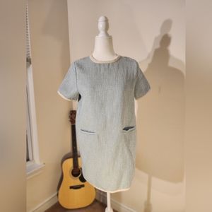 Sky blue tweed dress with front pocket